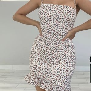 Floral dress, white with earth toned flowers